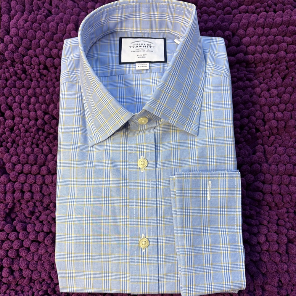 Charles Tyrwhitt Gold and Blue Checkered Dress Shirt 16 1/2